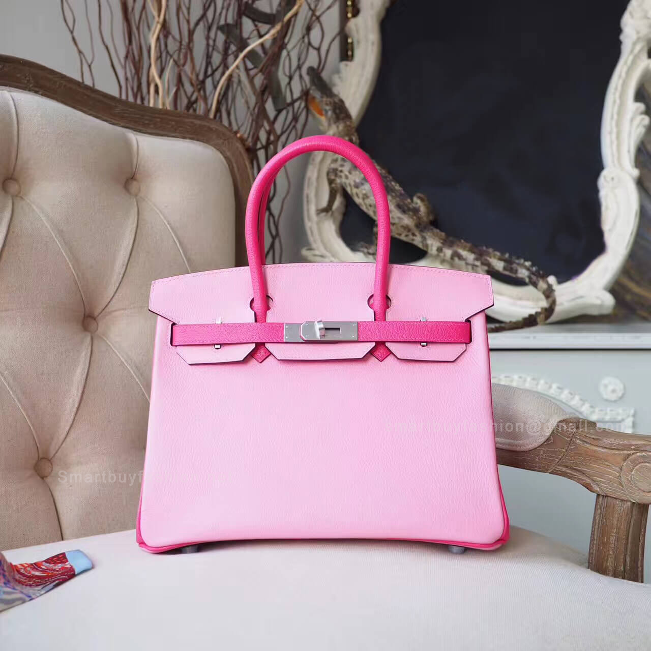 Hermes Birkin 30 Handbag in Bicolored p5 Pink Chevre Myzore PHW